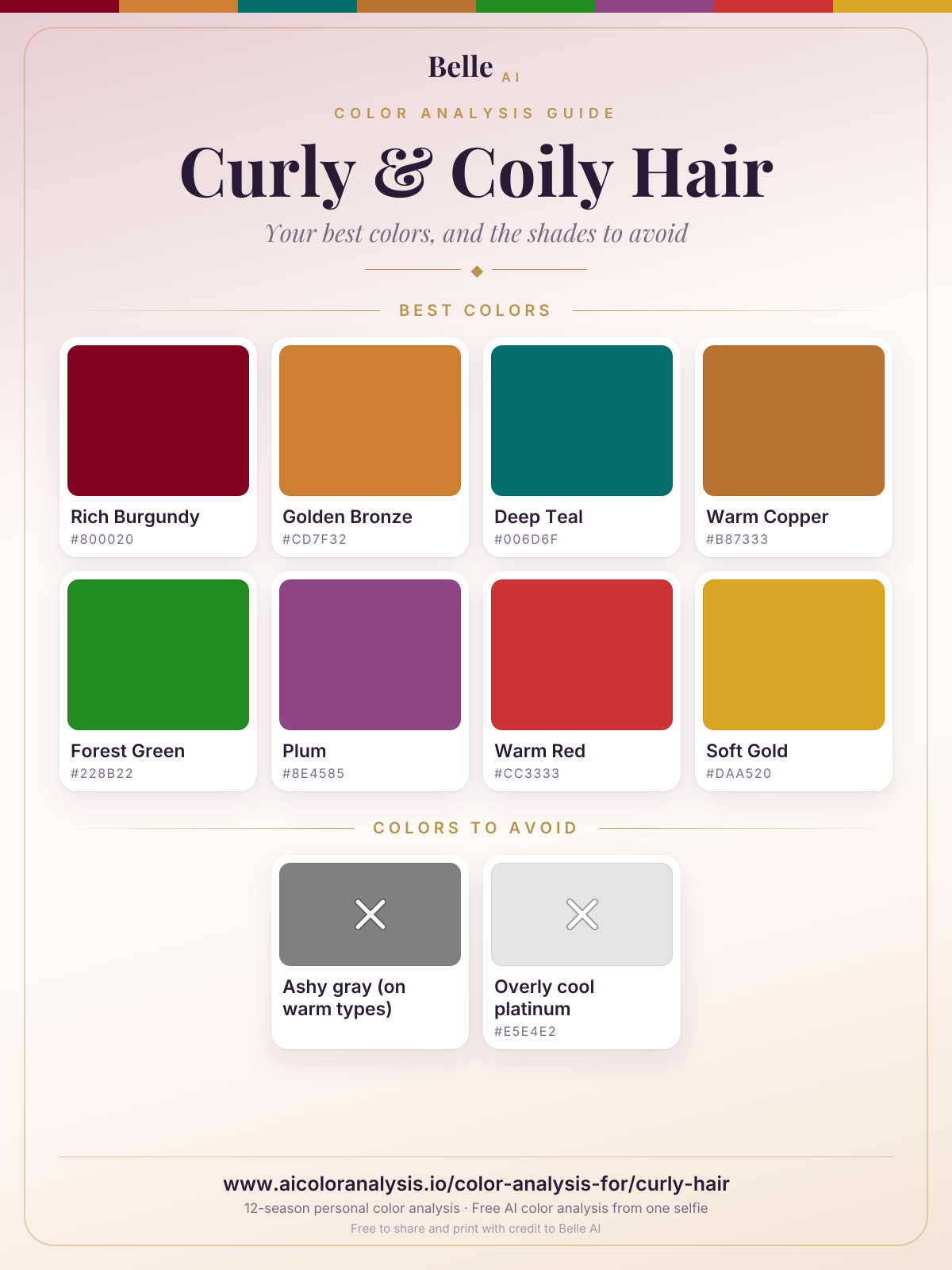 Curly & Coily Hair renk paleti kartı: en iyi renkler ve kaçınılacak renkler, hex kodlarıyla